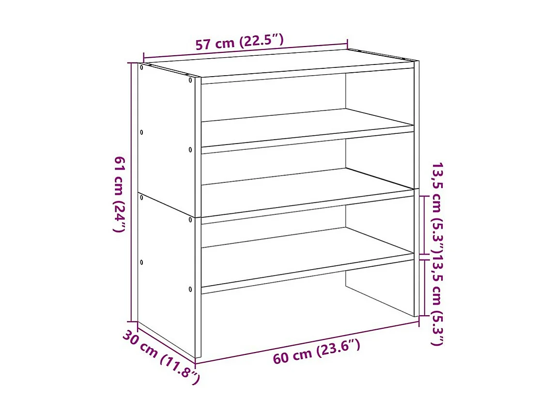 Étagères à chaussures 2 pcs empilable sonoma gris 60x30x30,5