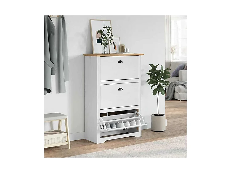 Étagère à chaussures BODO blanc et marron 80x35x118