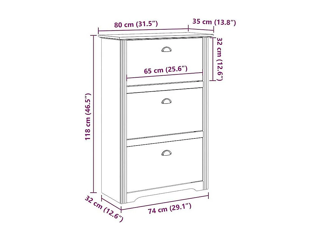 Étagère à chaussures BODO blanc et marron 80x35x118