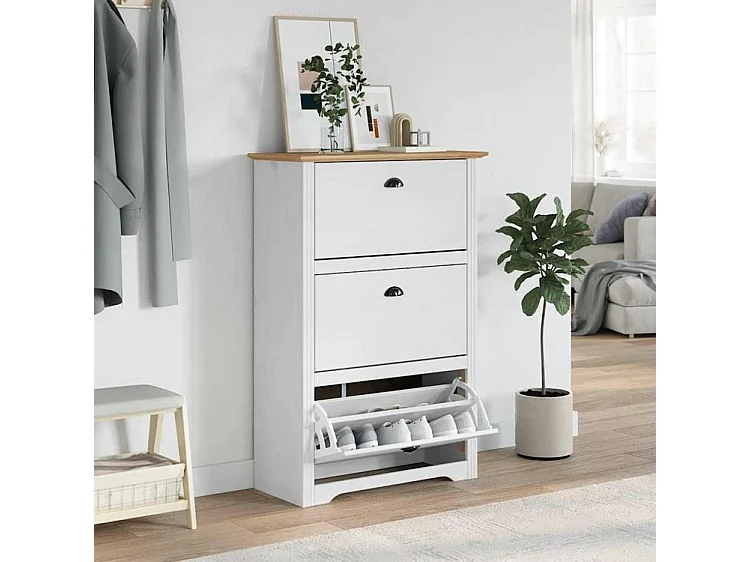 Étagère à chaussures BODO blanc et marron 80x35x118