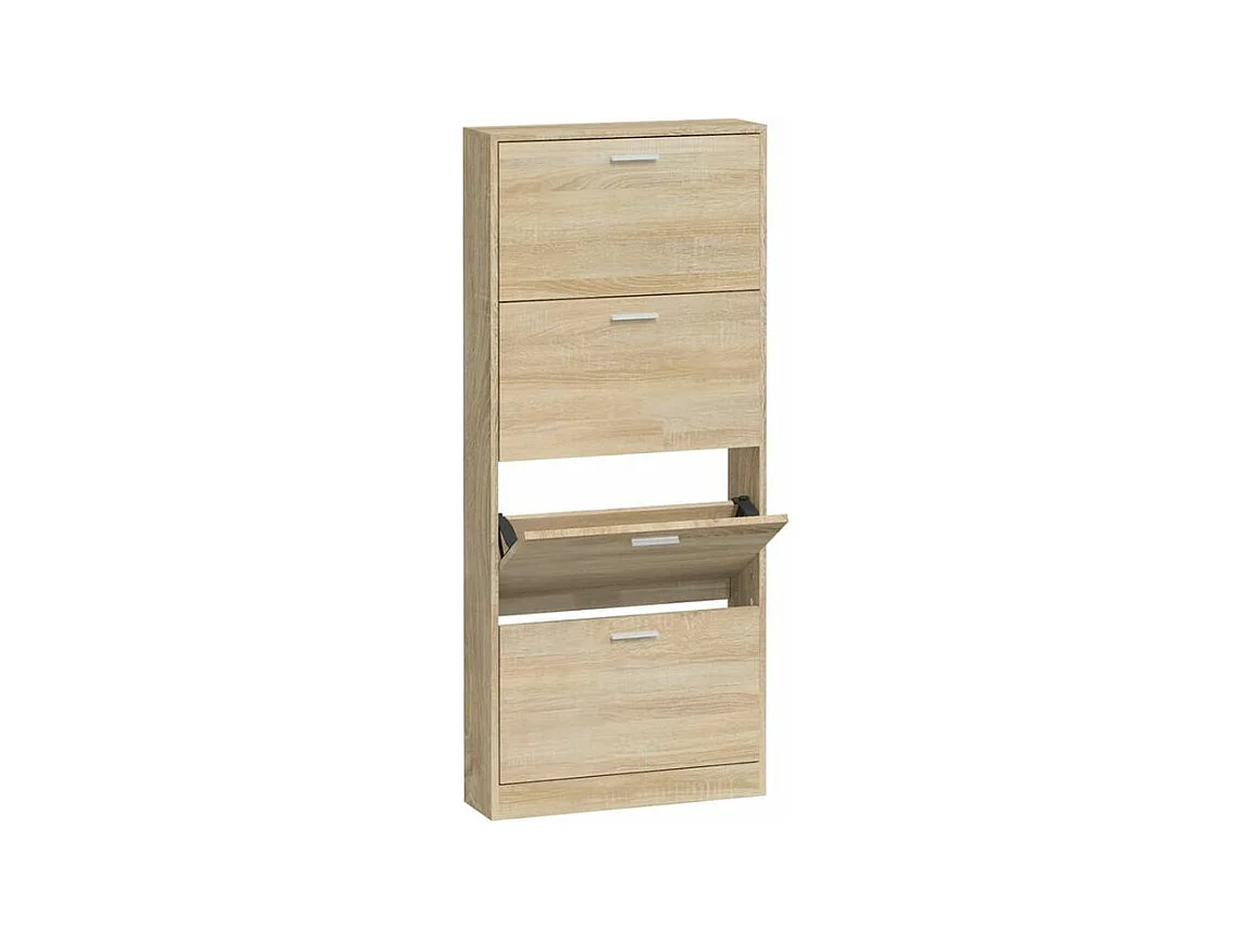 Armoire à chaussures en bois Puerto L59xH150xP17 – 4 portes rabattables-Couleur Chêne clair