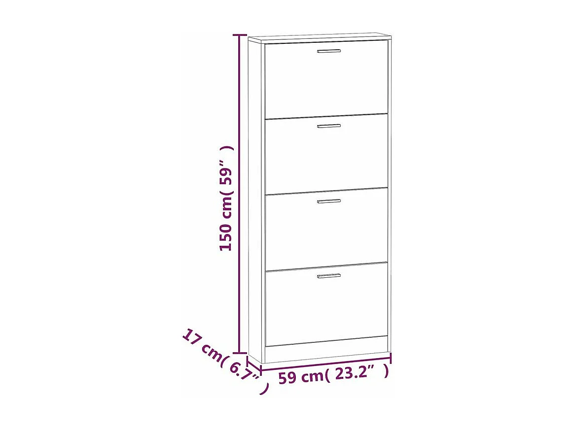 Armoire à chaussures en bois Puerto L59xH150xP17 – 4 portes rabattables-Couleur Chêne clair