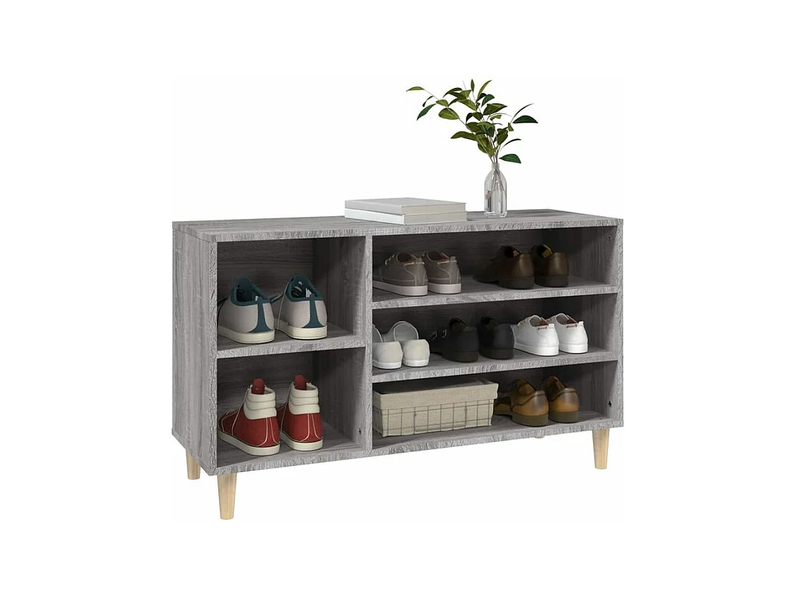 Meuble à chaussures Briko – Style et rangement optimal-Couleur Chêne gris-Modèle de pieds Naturel