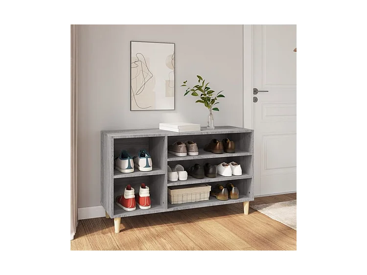 Meuble à chaussures Briko – Style et rangement optimal-Couleur Chêne gris-Modèle de pieds Naturel