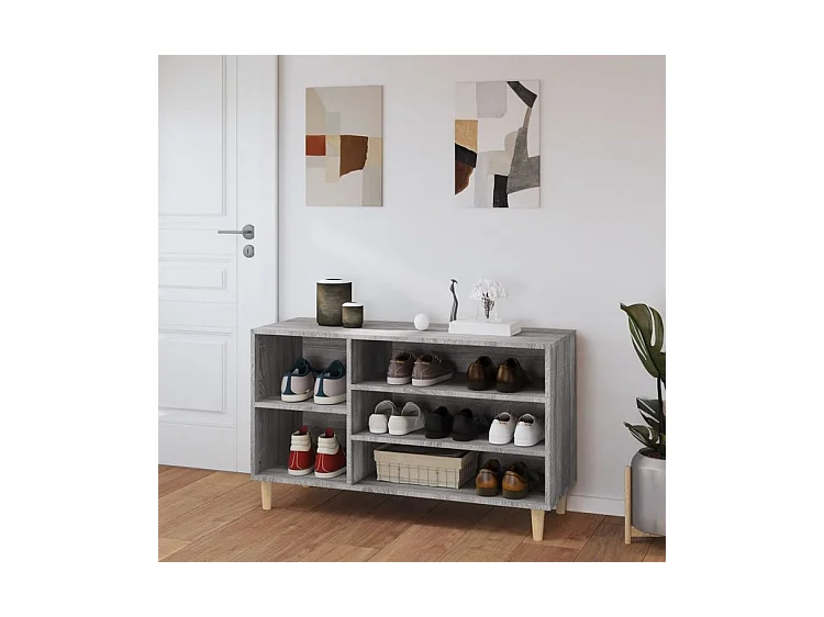 Meuble à chaussures Briko – Style et rangement optimal-Couleur Chêne gris-Modèle de pieds Naturel