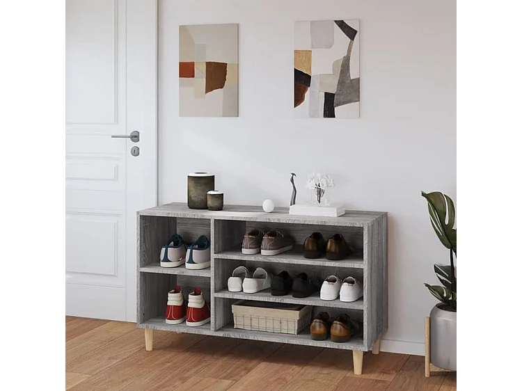 Meuble à chaussures Briko – Style et rangement optimal-Couleur Chêne gris-Modèle de pieds Naturel