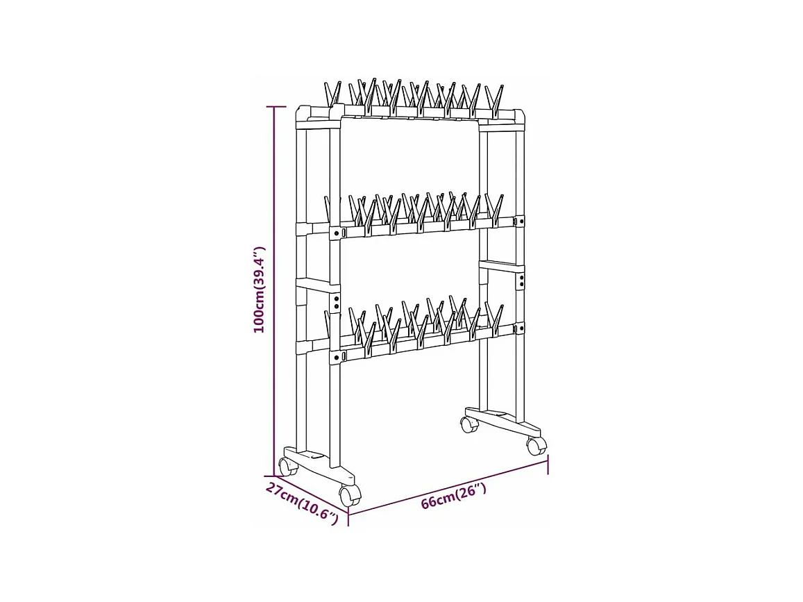 Étagère à chaussures avec roulettes Argenté 66x27x100