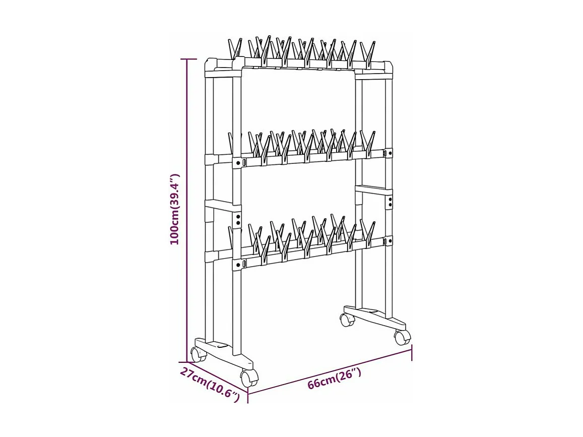 Étagère à chaussures avec roulettes Argenté 66x27x100