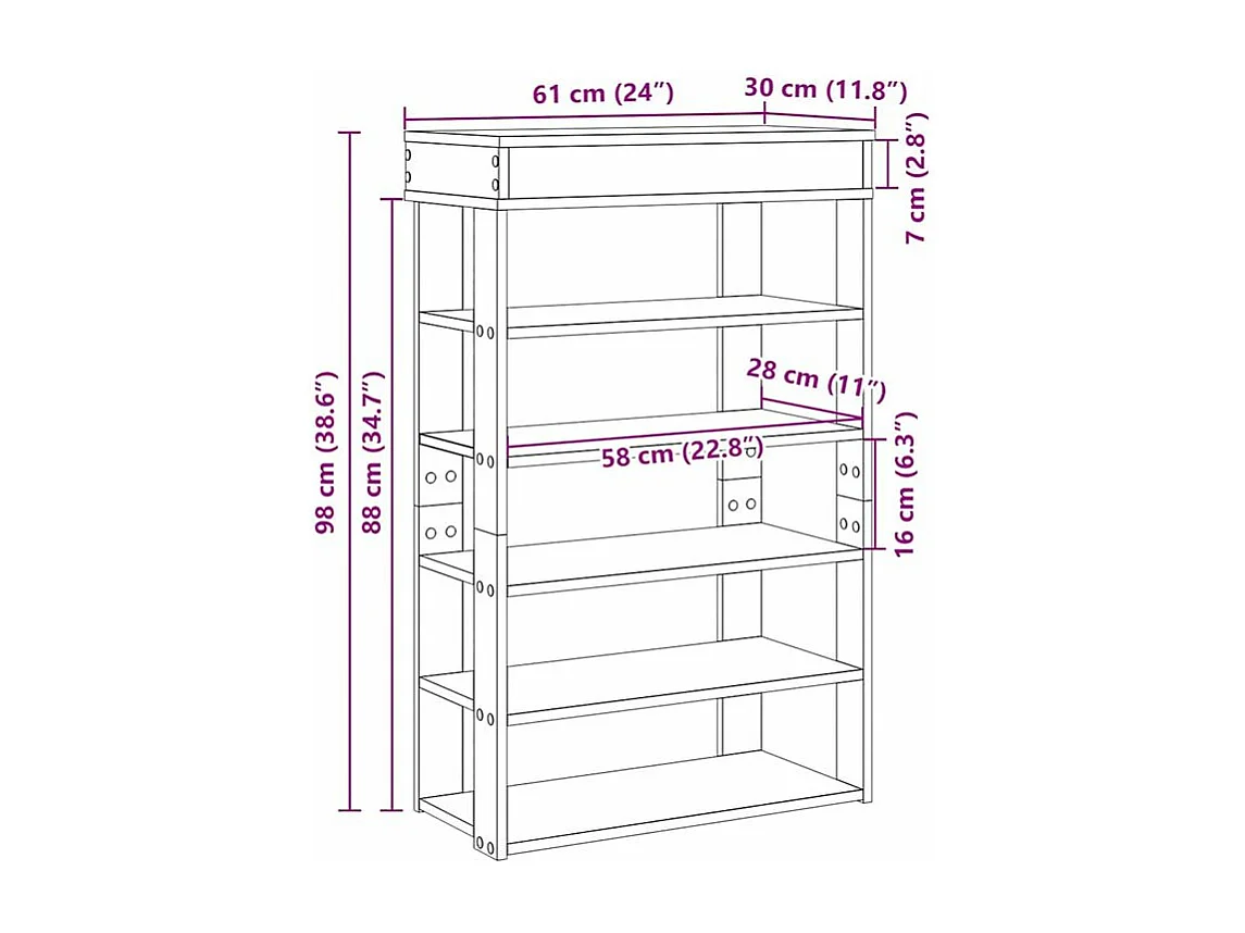 Étagère à chaussures chêne sonoma 60x30x98 bois d'ingénierie