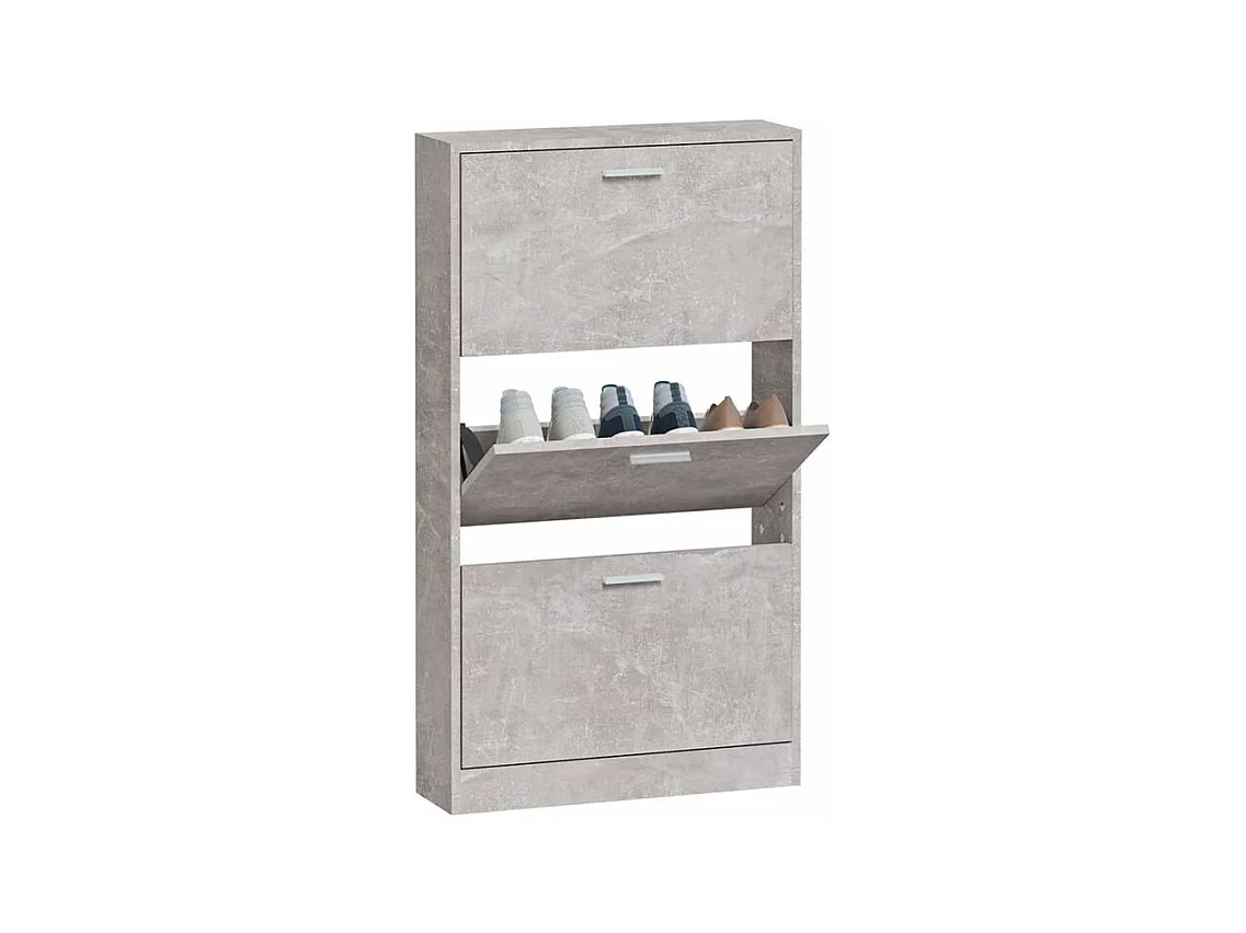 Armoire à chaussures en bois Puerto L59xH108xP17 – 3 portes rabattables-Couleur Gris béton