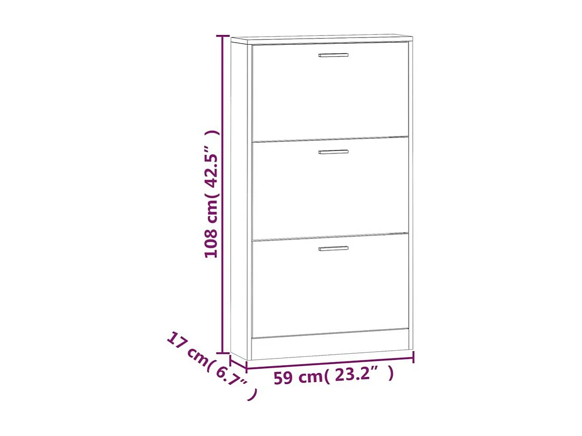 Armoire à chaussures en bois Puerto L59xH108xP17 – 3 portes rabattables-Couleur Gris béton