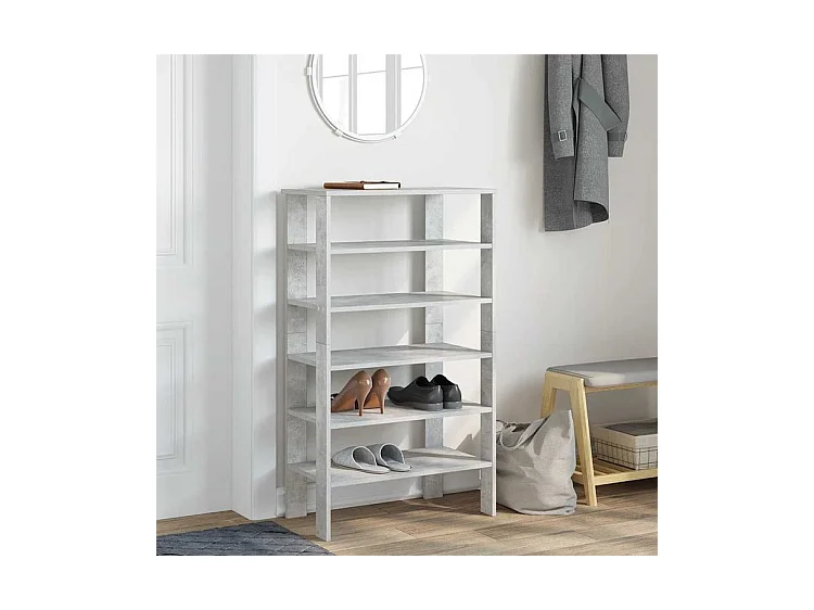 Étagère à chaussures gris béton 61x32x105 bois d'ingénierie