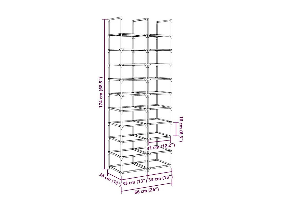 Étagères chaussures 2 pcs 10niveaux 33x33x174 tissu non-tissé