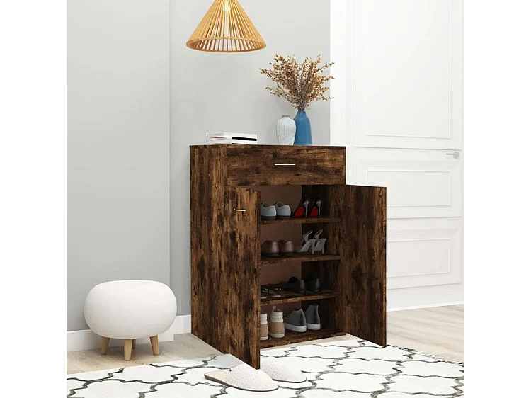 Armoire à chaussures Chêne fumé 60x35x84 Bois d'ingénierie