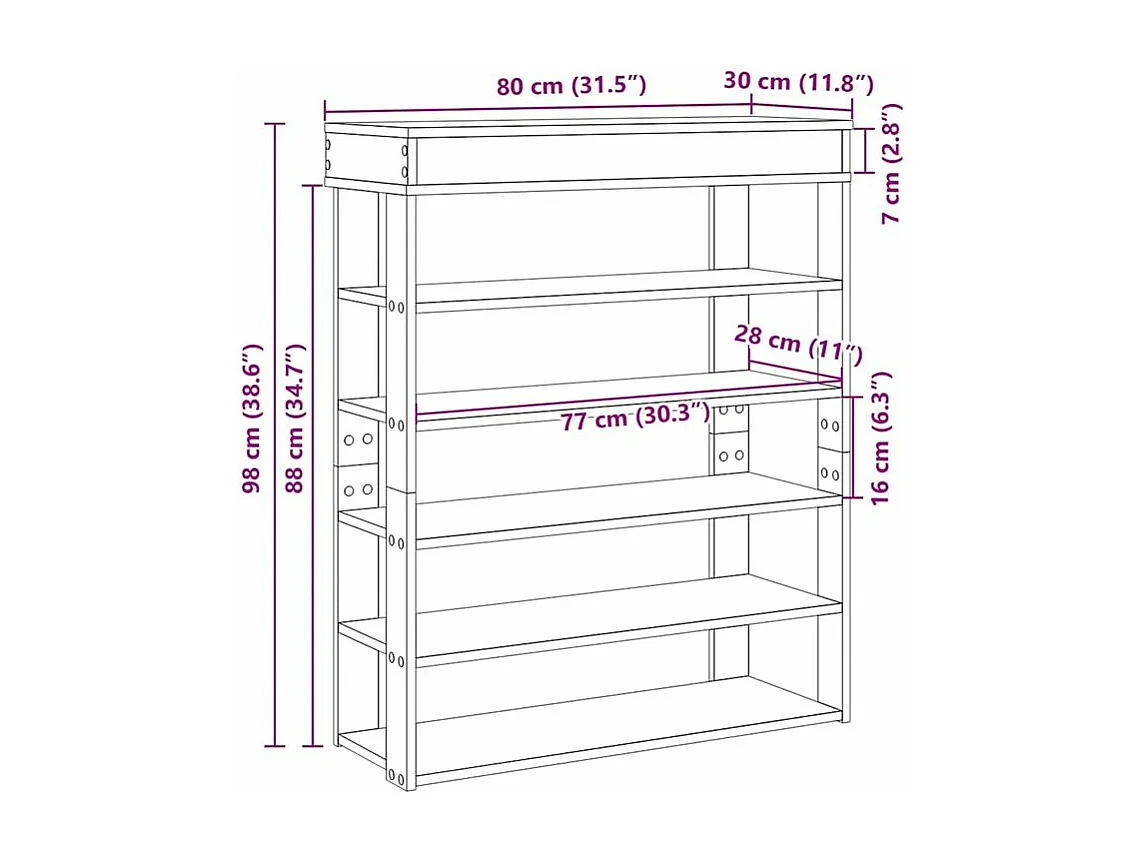 Étagère à chaussures sonoma gris 80x30x98 bois d'ingénierie