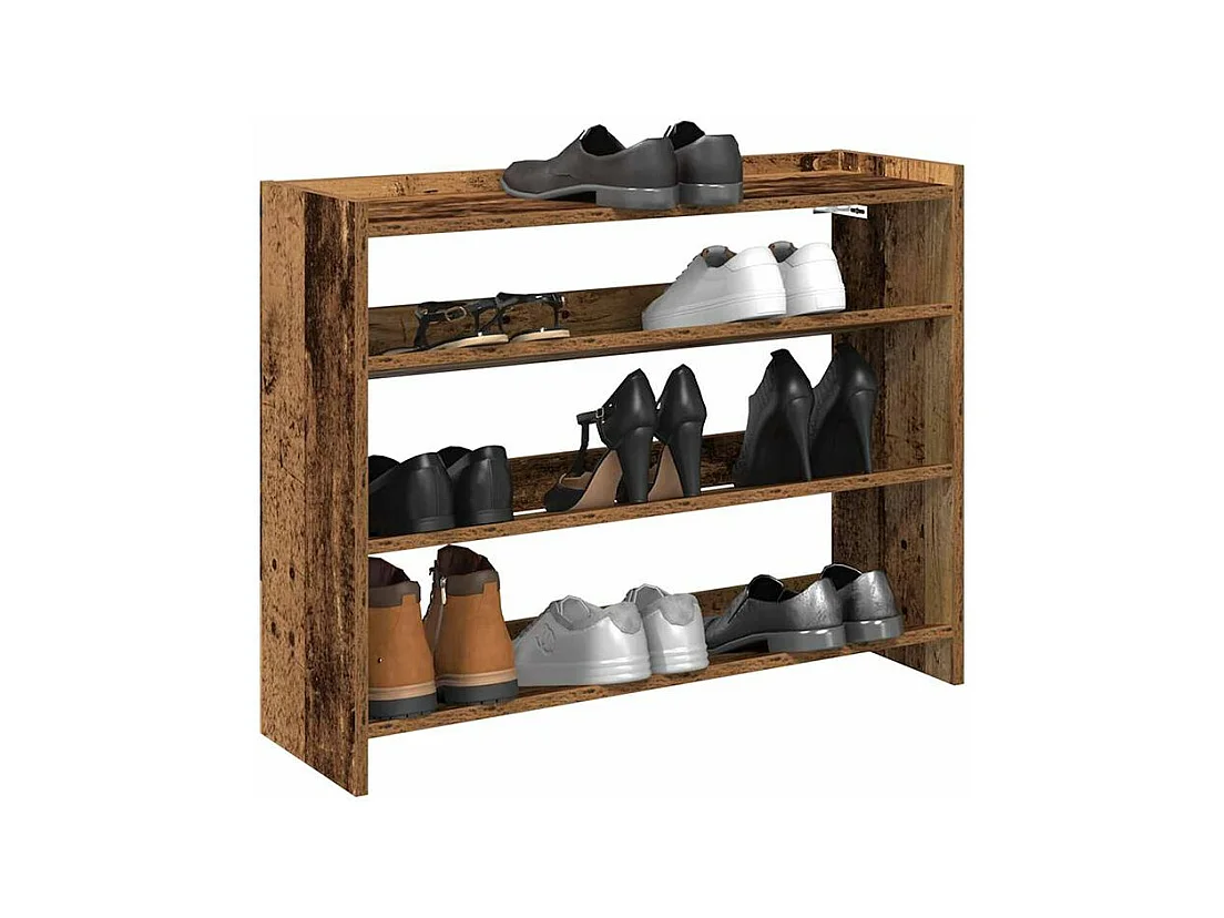 Étagère à chaussures en bois Manda L 80 x H 62cm - Rangement 3 niveaux-Couleur Marron