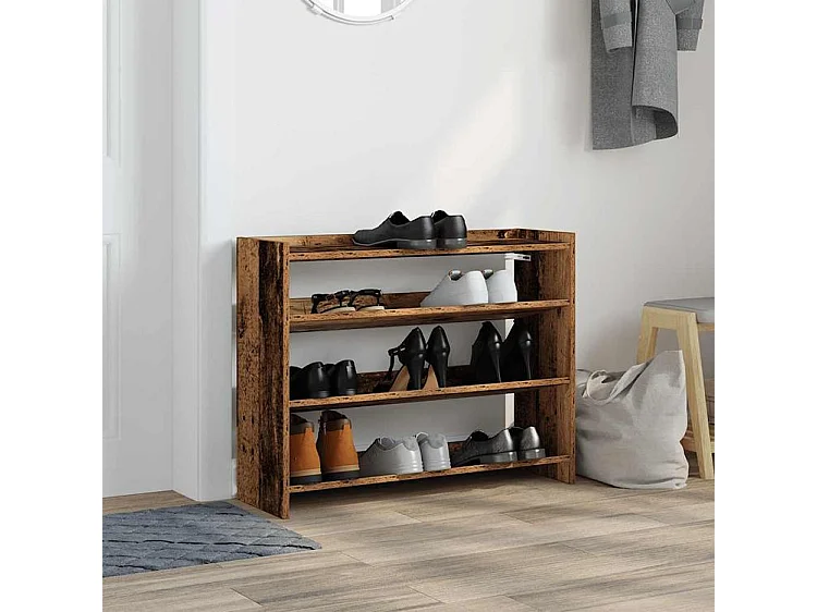 Étagère à chaussures en bois Manda L 80 x H 62cm - Rangement 3 niveaux-Couleur Marron