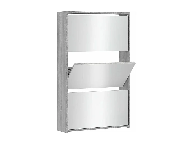 Armoire à chaussures 3 portes rabattables avec miroir Ranka H 102cm – Design moderne et élégant-Couleur Chêne gris
