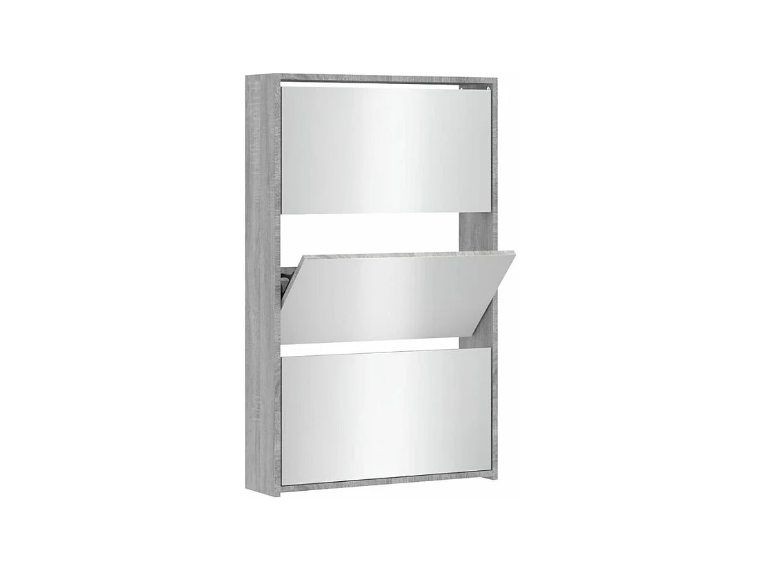Armoire à chaussures 3 portes rabattables avec miroir Ranka H 102cm – Design moderne et élégant-Couleur Chêne gris