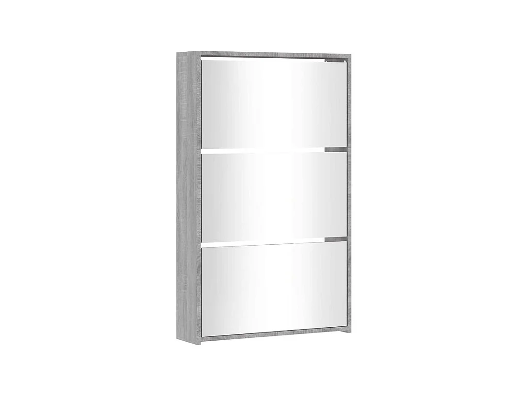 Armoire à chaussures 3 portes rabattables avec miroir Ranka H 102cm – Design moderne et élégant-Couleur Chêne gris