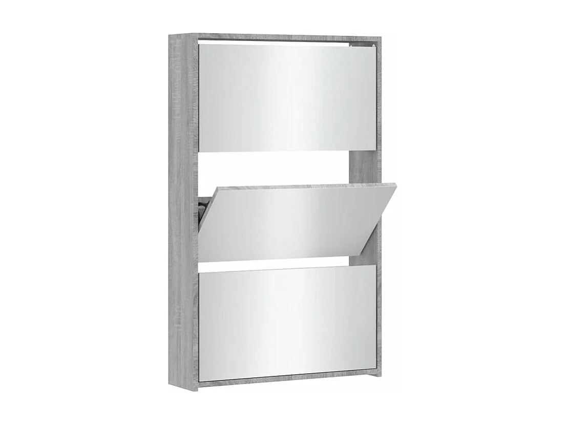 Armoire à chaussures 3 portes rabattables avec miroir Ranka H 102cm – Design moderne et élégant-Couleur Chêne gris