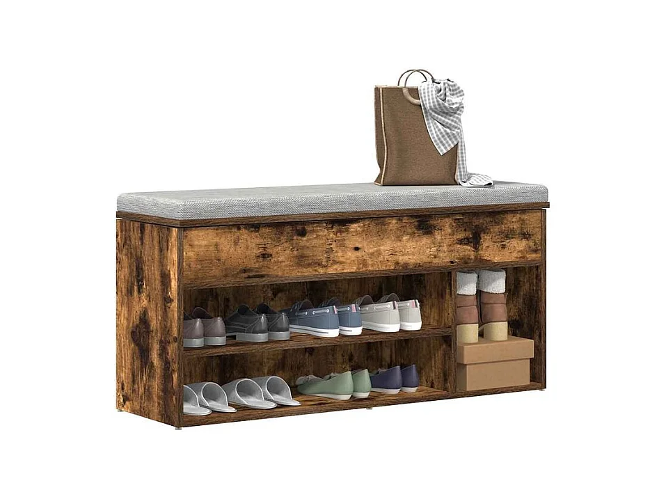 Banc à chaussures chêne fumé 102x30,5x45 bois d'ingénierie
