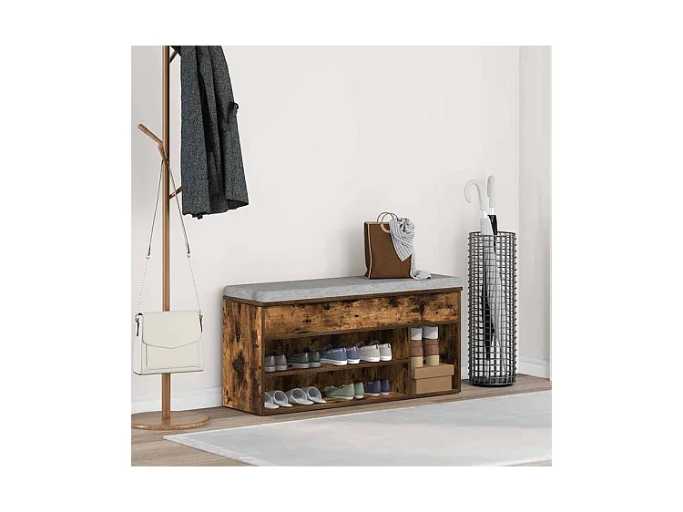 Banc à chaussures chêne fumé 102x30,5x45 bois d'ingénierie