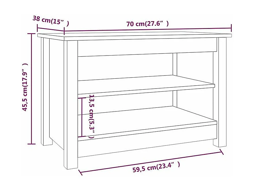 Banc à chaussures en bois massif Klouda – Élégant et fonctionnel-Couleur Noir-Largeur 70 cm
