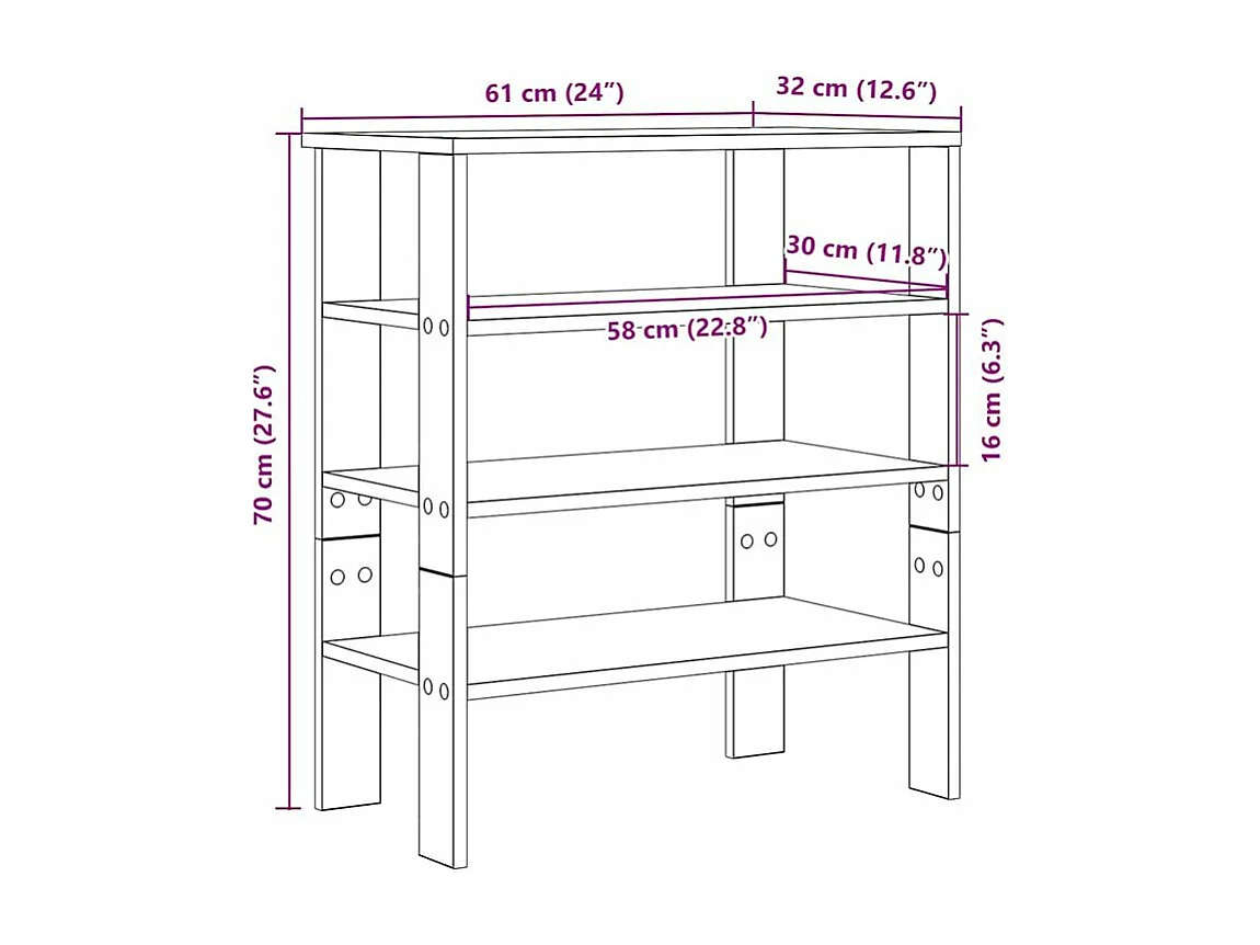 Étagère à chaussures vieux bois 61x32x70 bois d'ingénierie