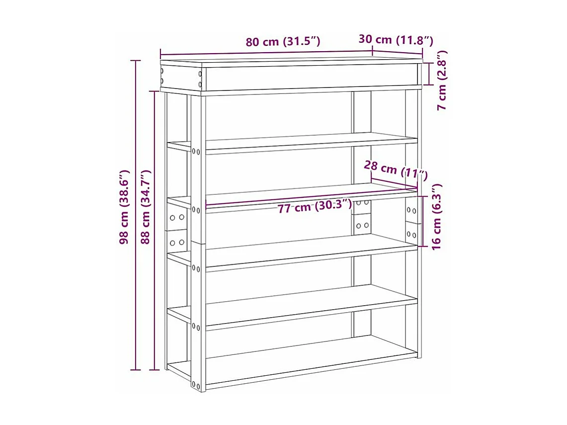 Étagère à chaussures gris béton 80x30x98 bois d'ingénierie