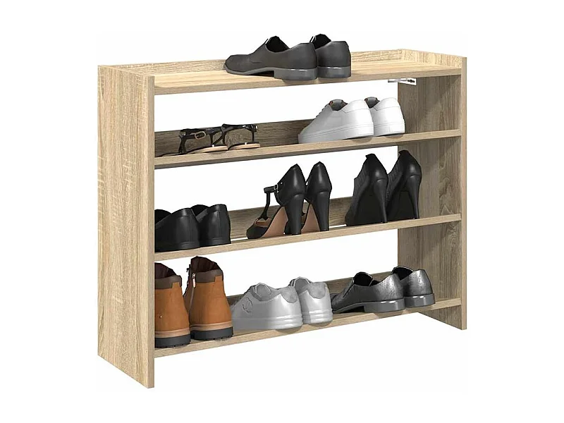 Étagère à chaussures en bois Manda L 80 x H 62cm - Rangement 3 niveaux-Couleur Chêne clair
