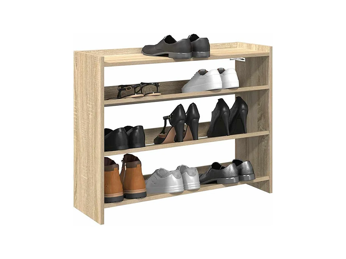 Étagère à chaussures en bois Manda L 80 x H 62cm - Rangement 3 niveaux-Couleur Chêne clair