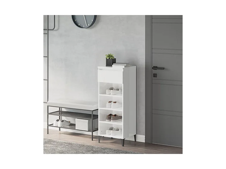 Étagère à chaussures Blanc brillant 40x36x105 Bois ingénierie
