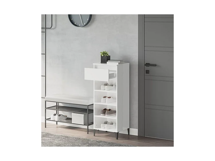 Étagère à chaussures Blanc brillant 40x36x105 Bois ingénierie