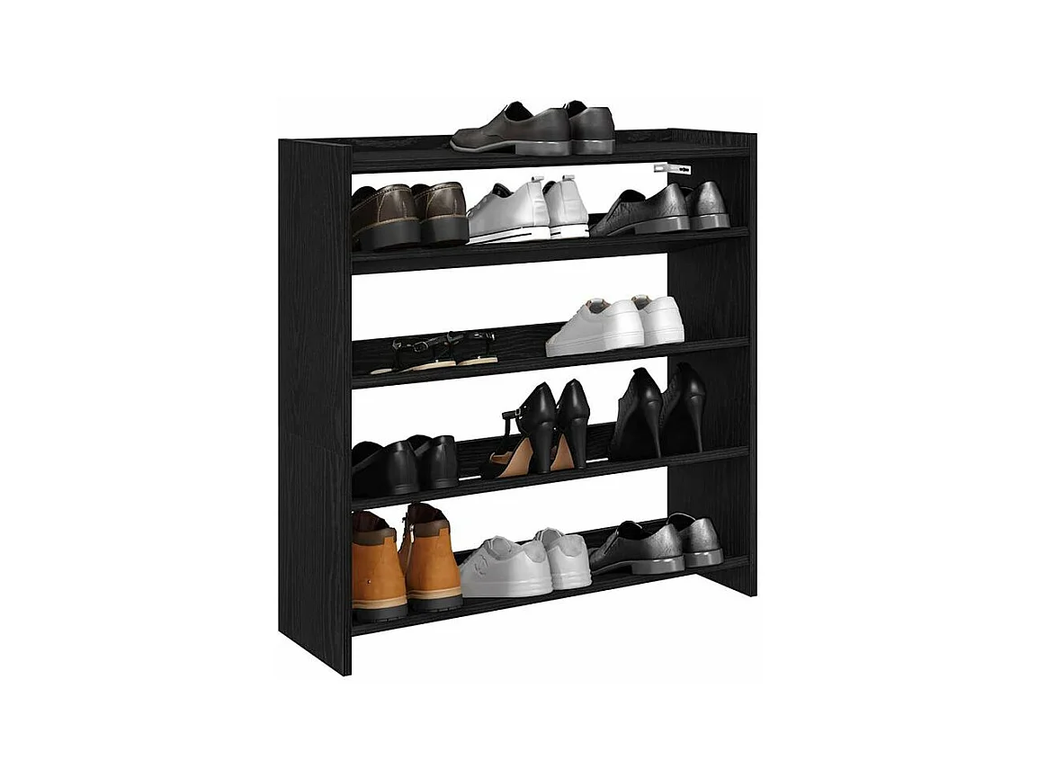 Étagère à chaussures en bois Manda L 80 x H 81cm - Rangement 5 niveaux-Couleur Noir