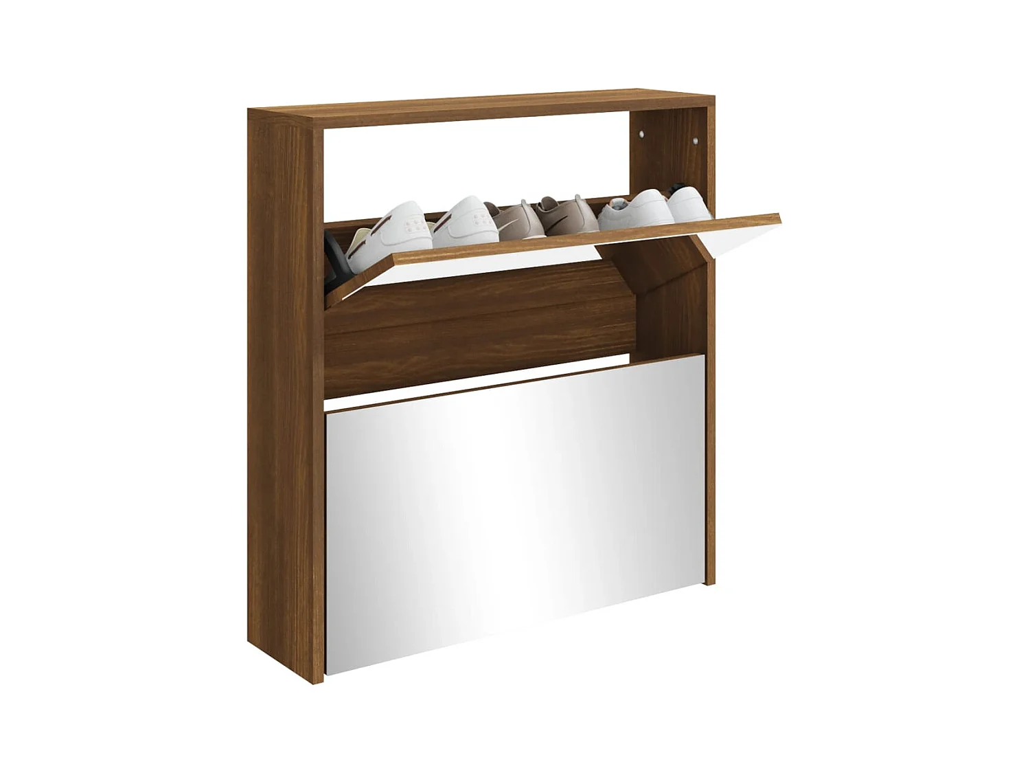 Armoire à chaussures 2 portes rabattables avec miroir Ranka H 67cm – Design moderne et élégant-Couleur Chêne brun