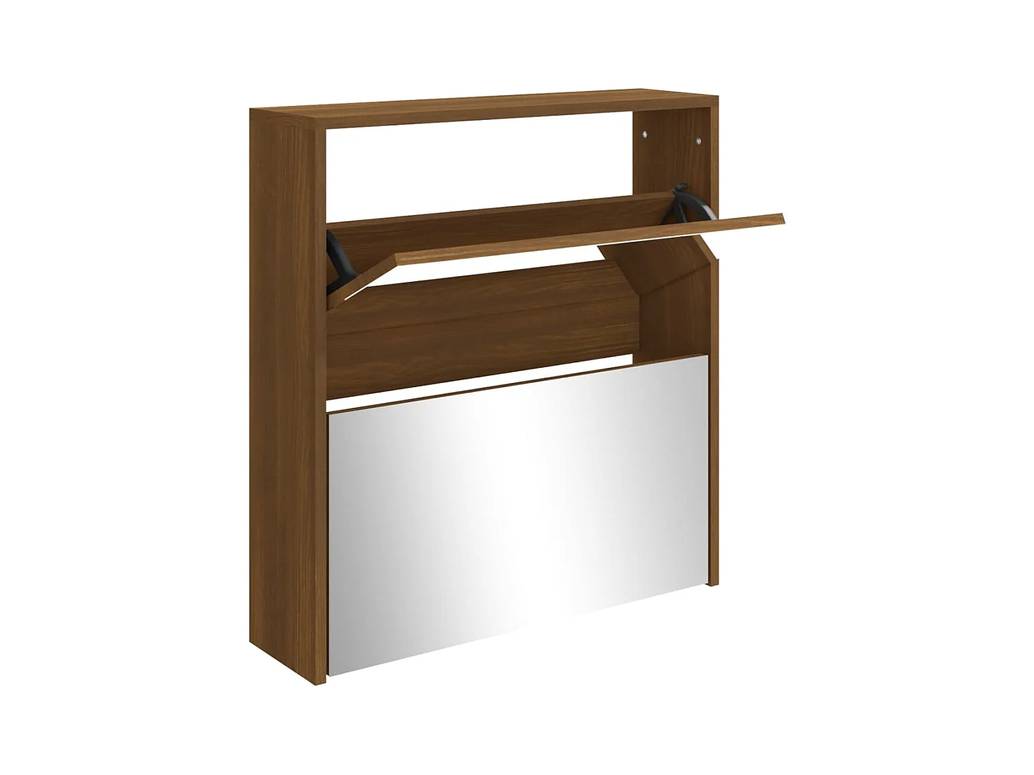 Armoire à chaussures 2 portes rabattables avec miroir Ranka H 67cm – Design moderne et élégant-Couleur Chêne brun