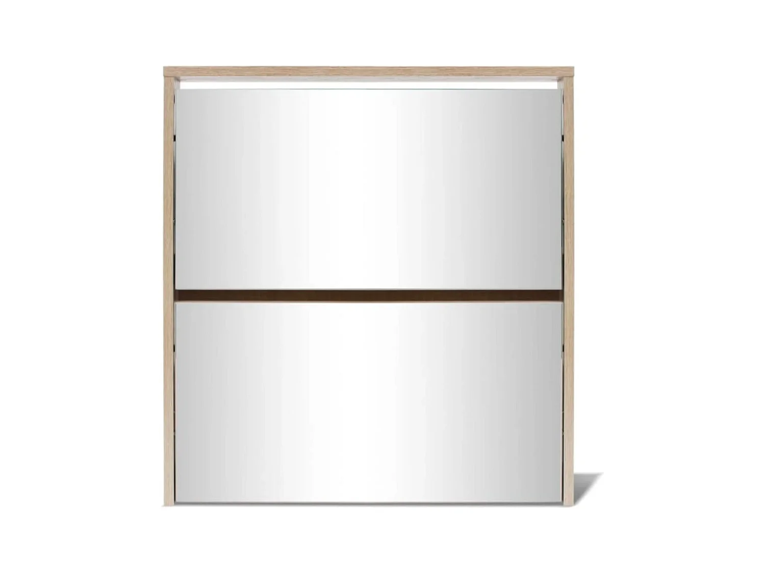 Armoire à chaussures 2 portes rabattables avec miroir Ranka H 67cm – Design moderne et élégant-Couleur Chêne brun