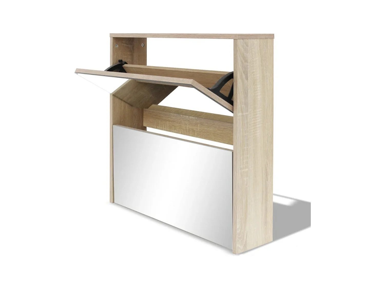 Armoire à chaussures 2 portes rabattables avec miroir Ranka H 67cm – Design moderne et élégant-Couleur Chêne brun