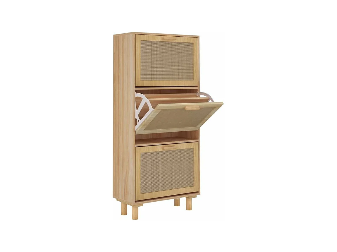 Armoire à chaussures en bois er rotin Viba L 52 x H 115cm - Style tendance-Couleur Naturel