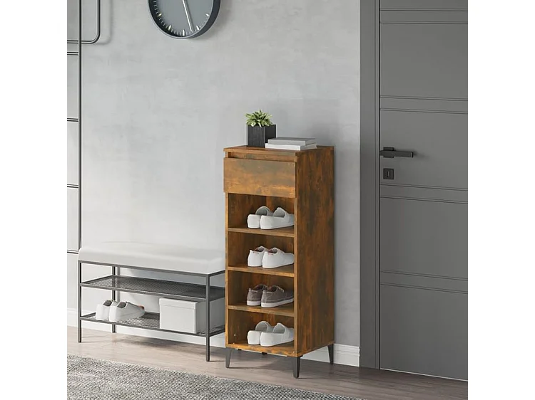 Étagère à chaussures Chêne fumé 40x36x105 Bois d'ingénierie