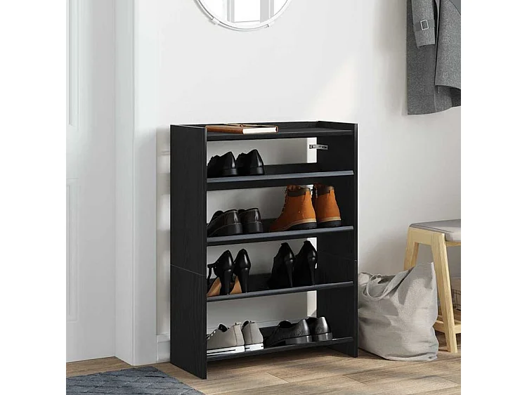 Étagère à chaussures noir 80x25x61,5 bois d'ingénierie
