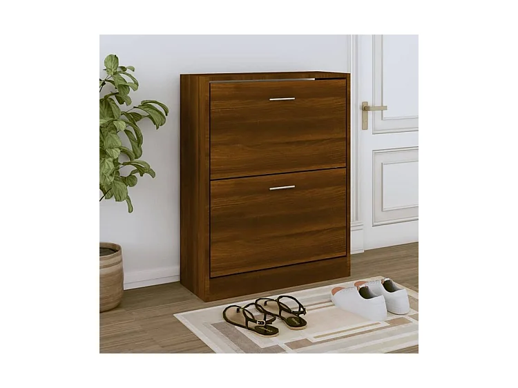 Armoire à chaussures en bois Puerto L63xH81xP24 – 2 portes rabattables-Couleur Noyer