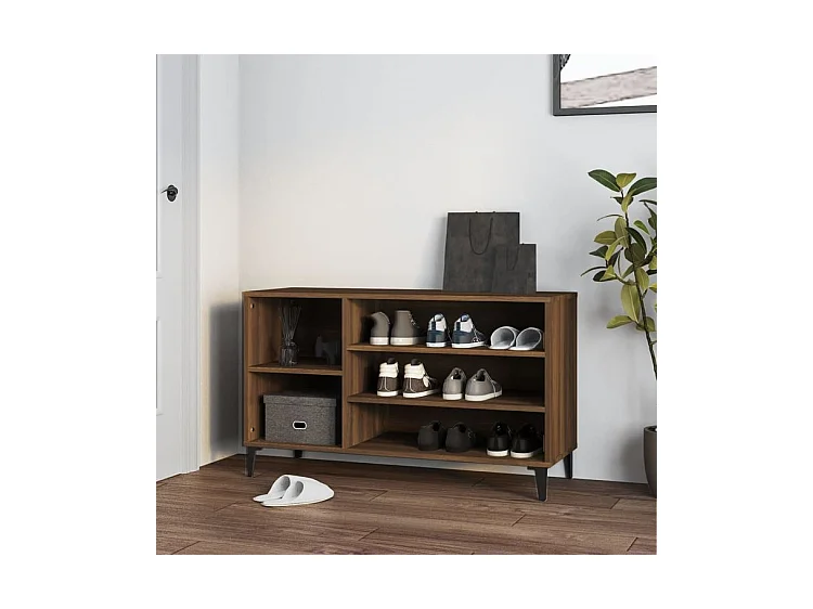 Meuble à chaussures Briko – Style et rangement optimal-Couleur Noyer-Modèle de pieds Noir fin