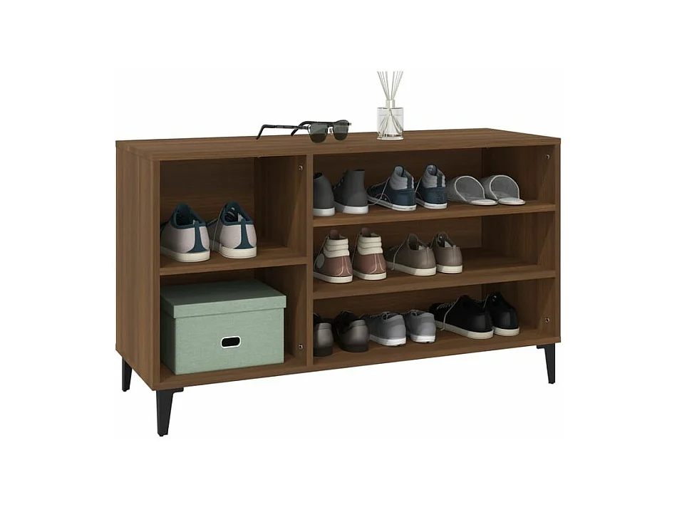 Meuble à chaussures Briko – Style et rangement optimal-Couleur Noyer-Modèle de pieds Noir fin