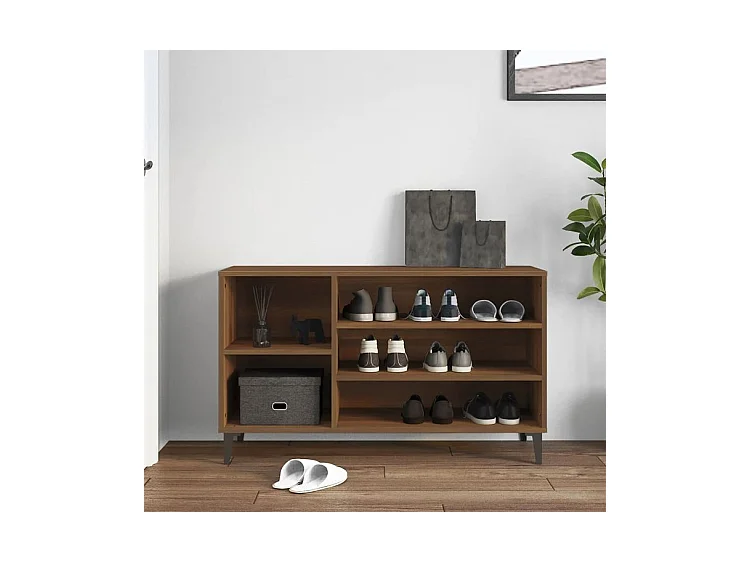 Meuble à chaussures Briko – Style et rangement optimal-Couleur Noyer-Modèle de pieds Noir fin