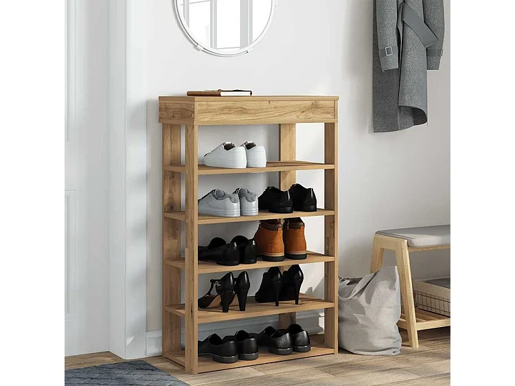 Étagère à chaussures chêne artisanal bois d'ingénierie