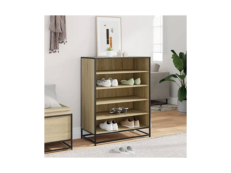 Armoire à chaussures chêne sonoma bois d'ingénierie et métal