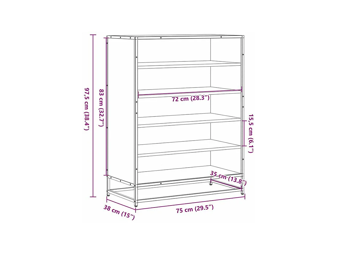 Armoire à chaussures chêne sonoma bois d'ingénierie et métal