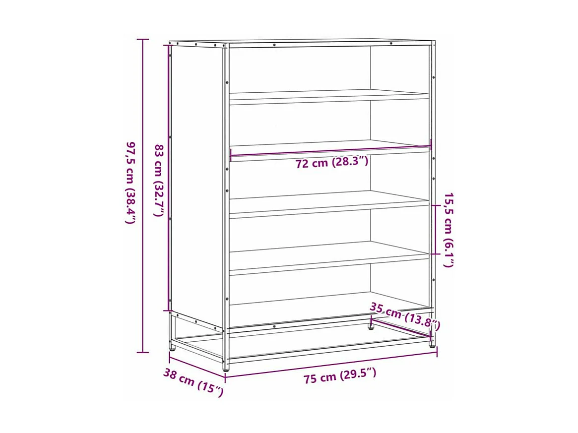 Armoire à chaussures chêne sonoma bois d'ingénierie et métal